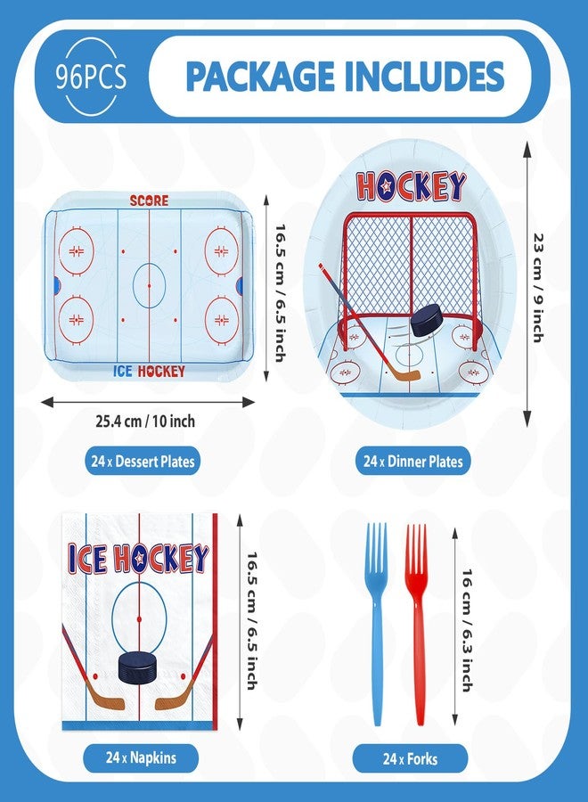 Greencian 96Pcs Hockey Party Decoration Disposable Ice Hockey Theme Plates and Napkins Sports Theme Tableware Set for Girls Boys Fans Sports Birthday Party Gameday Supplies Serves 24 - Image 5